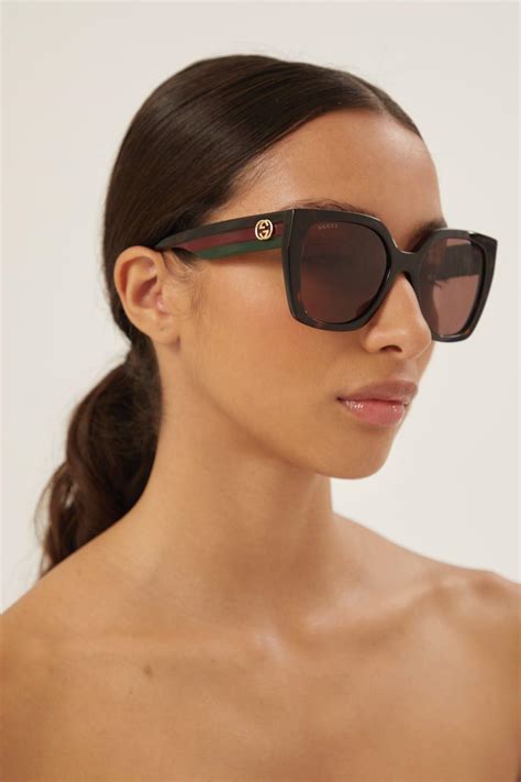 gucci square havana plastic sunglasses brown|Gucci brown havana oversized sunglasses.